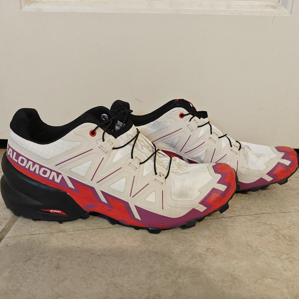 Salomon White and Red Trail Shoes